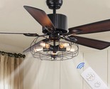 The 52&quot; Industrial Caged Ceiling Fan Light With Remote Control From - $194.98