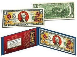 Chinese 12 Zodiac YEAR OF THE SNAKE Colorized USA $2 Dollar Bill Certified  - £14.55 GBP