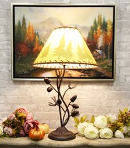 Large 27&quot;H Vintage Rustic Mountain Pinecone Pine Tree Needles Metal Table Lamp - £78.65 GBP
