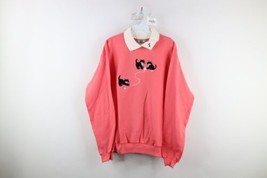 Vintage 90s Country Primitive Womens Large Cat Kitten Collared Sweatshirt Pink - £43.02 GBP