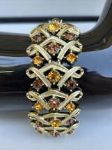 Coro Pegasus Amber Topaz Rhinestone Gold Tone Vintage Bracelet Estate Jewelry - £43.96 GBP