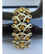 Coro Pegasus Amber Topaz Rhinestone Gold Tone Vintage Bracelet Estate Je... - £43.90 GBP