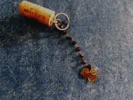 Handmade Wine Cork Key Black Beaded Chain w/2 Small Gold Hearts (Key 4) - £3.13 GBP