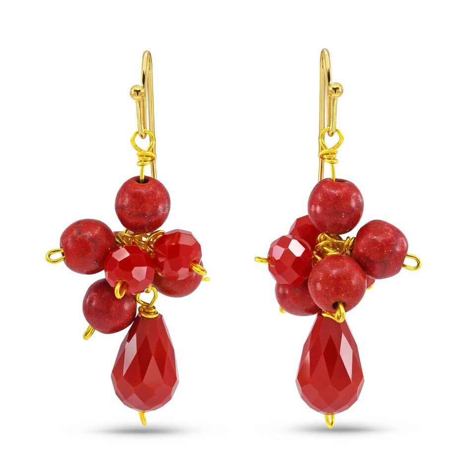 Primary image for Sparkling Crystal Teardrops with Reconstructed Red Coral Dangle Earrings