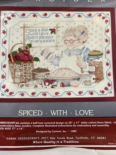 Vintage Cathy Needlecraft Embroidery Kit “Spiced With Love” Making Apple Pie 337 - £7.07 GBP