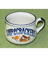 VINTAGE SOUP &amp; CRACKERS MUG CERAMIC COFFEE CUP FALL VEGETABLE DESIGN HOT... - £5.66 GBP