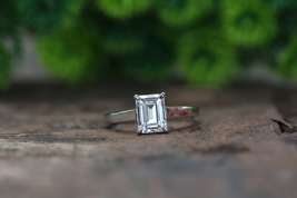 2 CT Emerald Cut Moissanite Diamond Solitaire Engagement Ring 14K Silver Ring - £112.52 GBP