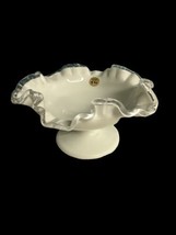 Vintage Fenton Art Glass White Silver Crest Low Footed Compote 4” x 7” - £31.06 GBP