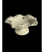 Vintage Fenton Art Glass White Silver Crest Low Footed Compote 4” x 7” - $51.54 CAD