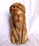 Wooden Jesus Bust with Crown of Thorns. Handcarved, Religious Figurine - £29.01 GBP