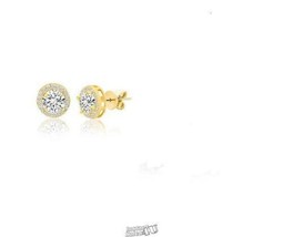 CZ Cubic Zirconia Round &amp; Square Duo Stud Earring Set Gold Sterling Silver Backs - £14.49 GBP