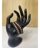 Double Spiral Flat Bracelet Peachy Czech Pearls &amp; Black Beads 7” Loop Cl... - $58.80