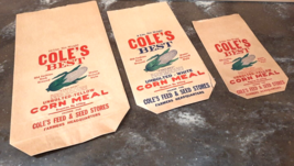 3 Vintage Corn Meal Bags  COLE&#39;S BEST Cole&#39;s Feed &amp; Seed 2 , 5 &amp; 10 LB READ - $8.94