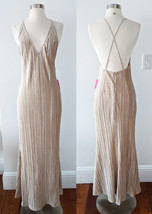 Champagne Beige Nude Metallic V-neck Dress Gown size MEDIUM Wedding Bridal Bride - £23.87 GBP