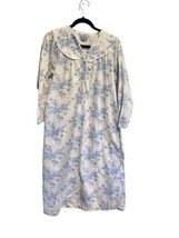 LANZ OF SALZBURG Womens Nightgown Long Flannel Gown Blue Floral Buttons ... - $25.91