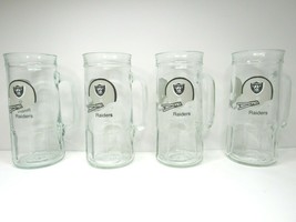 4 VTG Oakland Raiders Logo 7&quot; NFL Fisher Nuts Glass Football Retro Jar Beer Mugs - £51.67 GBP