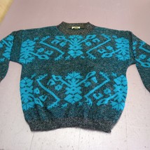 Vintage Jolie Sweater Women 20W Blue Floral Knit USA Made Crew Neck 80s 90s - $32.34
