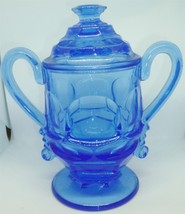 VINTAGE FOSTORIA HFM ARGUS COBALT BLUE GLASS PEDESTAL SUGAR BOWL W/LID - £44.71 GBP