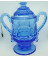 VINTAGE FOSTORIA HFM ARGUS COBALT BLUE GLASS PEDESTAL SUGAR BOWL W/LID - £44.54 GBP