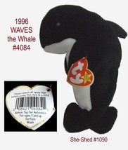 Beanie Babies WAVES the Orca Whale RARE with ERRORS 4084 Vintage 1996 Ty - £17.54 GBP