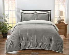 Ultra-Soft Sherpa Comforter Set Pewter Grey Queen - £51.98 GBP