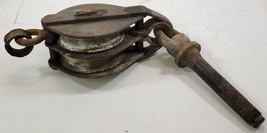*PV) Large Vintage Heavy Duty Double Pulley Threaded Automotive Garage Tow - €42,36 EUR