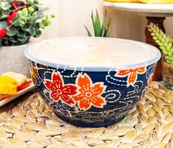 Ebros Set of 2 Ceramic Blue Cherry Blossoms Portion Meal Bowls 5 Cups - $54.74 CAD