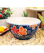 Ebros Set of 2 Ceramic Blue Cherry Blossoms Portion Meal Bowls 5 Cups - $54.32 CAD