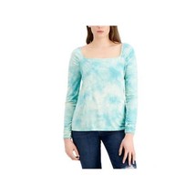 Fever Women&#39;s Tie-Dyed Square-Neck Long Sleeve Ribbed Knit Top (Aqua Haze, S) - £10.09 GBP