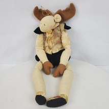 Vintage Handmade Plush Moose Christmas Ornament BIG 16 Inch Long - $16.83