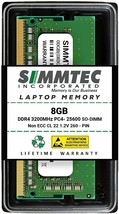 Simmtec Ram 8GB DDR4 3200MHz Sodimm PC4-25600 (PC4-3200AA) CL22 1.2V Non-ECC - £29.67 GBP