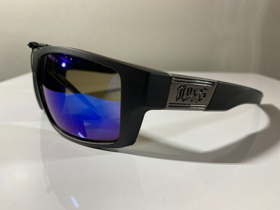 Men&#39;s wrap around sunglasses with black frame and purple reflective lenses - $9.50