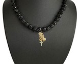 Iced Pollyanna Baseball Drip Necklace Black 14K Gold Plated Cross Prayer... - $21.77+