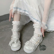 Kawaii Platform Girls Lolita Shoes Fashion Lace Patchwork Heart Japanese Style Z - £42.89 GBP