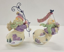 Cheerful Snowmen Home Interiors 2003 Holiday Xmas Figurines 56042 - Set of 2 - £11.35 GBP
