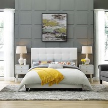 Melanie King Tufted Button Upholstered Fabric Platform Bed White MOD-5994-WHI - $326.97