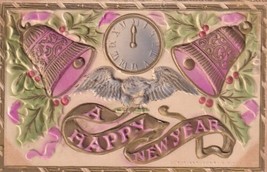 Happy New Year Bells Clock Embossed 1908 Rocky Ford CO Miller MO Postcar... - $2.99