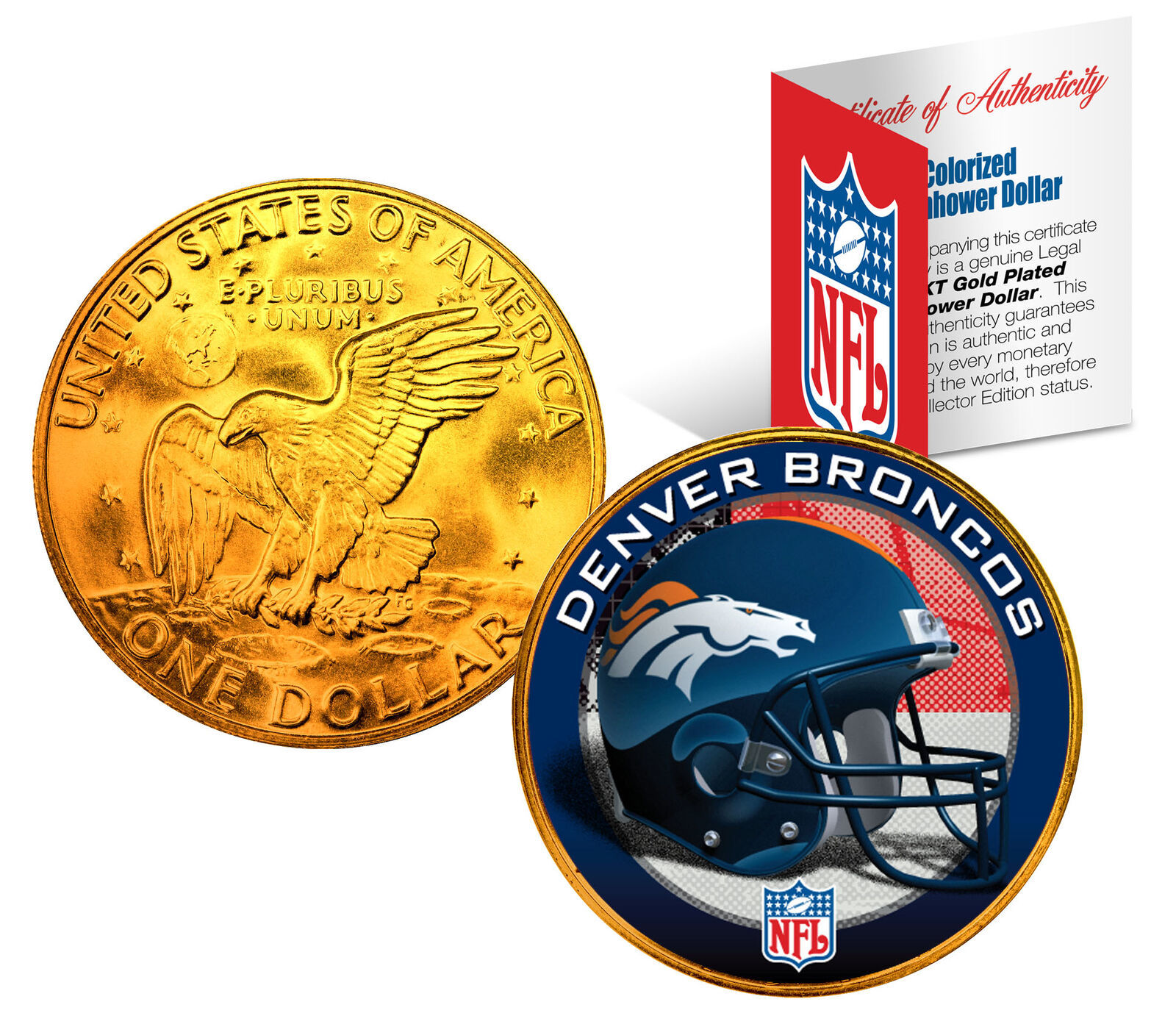 DENVER BRONCOS NFL 24K Gold Plated IKE Dollar US Coin *OFFICIALLY LICENSED* - $12.16