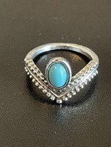 Turquoise Stone Silver Plated Princess Crown Ring Size 5 - £5.43 GBP