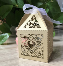100pcs Begie Gold 6*6*9.5cm Laser Cut Wedding Favor Box,small gift Packaging Box - £35.16 GBP