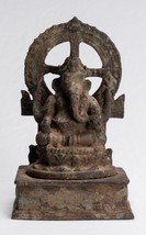 Antique Javanese Style Bronze Seated Four Arm Ganesha Statue - 24cm/10&quot; - £794.58 GBP