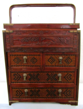 Antique Chinese Rattan Wedding Gift Box with Four Drawers, Top Tray and ... - $494.01
