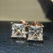 4Ct Princess Cut Simulated Moissanite Fancy Stud Earrings 14K Yellow Gold Plated - £26.29 GBP