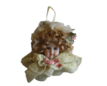 Vintage 1990 Ceramic Doll Head Christmas Ornament Lace Bust Taiwan Blue ... - $9.50