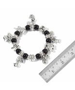 Black Agate Round Beads (10mm) Silvertone Bracelet W/ Charms NEW  #JB1026 - $7.65