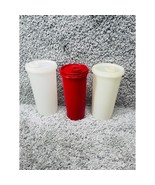 Vintage Tupperware White Red Cream Set Of 3 Pitcher Carafe With Snap On Lid - £18.41 GBP