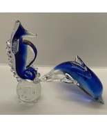 Cobalt Seahorse Art Glass Paperweight Blue Clear &amp; dolphin Gorgeous Heavy - $32.71