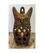Vintage Cast Iron Horned Owl Hanging Candle Holder Lantern 9.5&quot; - $1,432.52 MXN