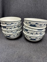 Lot of 8 Vintage Tatung China Rice Bowls cobalt blue white 4 1/4”diamete... - £47.79 GBP