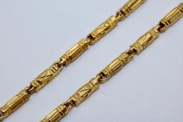 Vintage 22K Yellow Gold 2mm Fancy Bar Link Chain Necklace 24&quot; Long 14K Clasp - £1,568.84 GBP